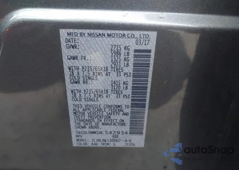 2017 Infiniti Qx60 from USA, damaged, VIN 5N1DL0MM5HC542934